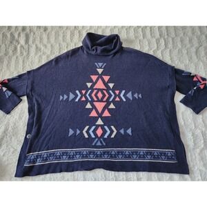 J.Jill‎ Women's Aztec Pullover Poncho Sweater Cowlneck Oversized Size PM Petite